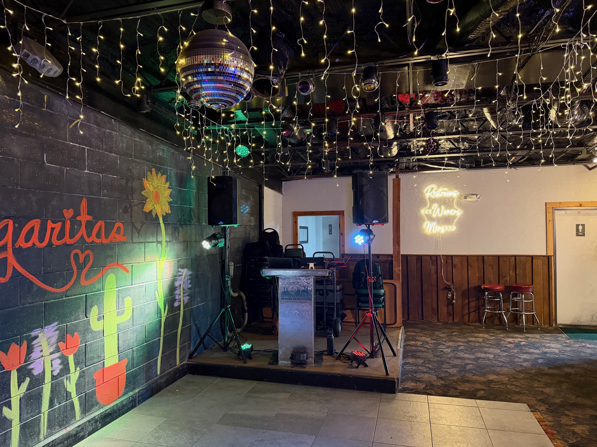 NewAge karaoke and sound equipment set up inside Cedar Haus