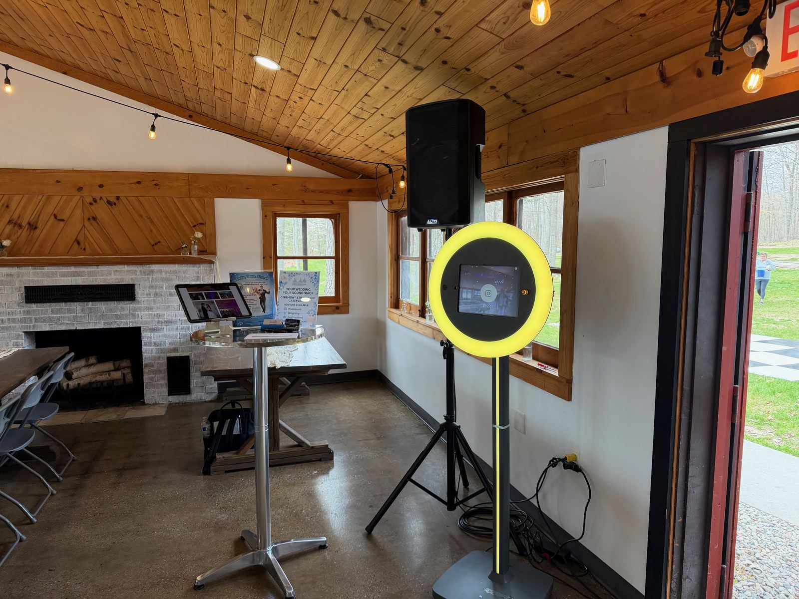 Close view of the NewAge ring-light photo booth and backdrop