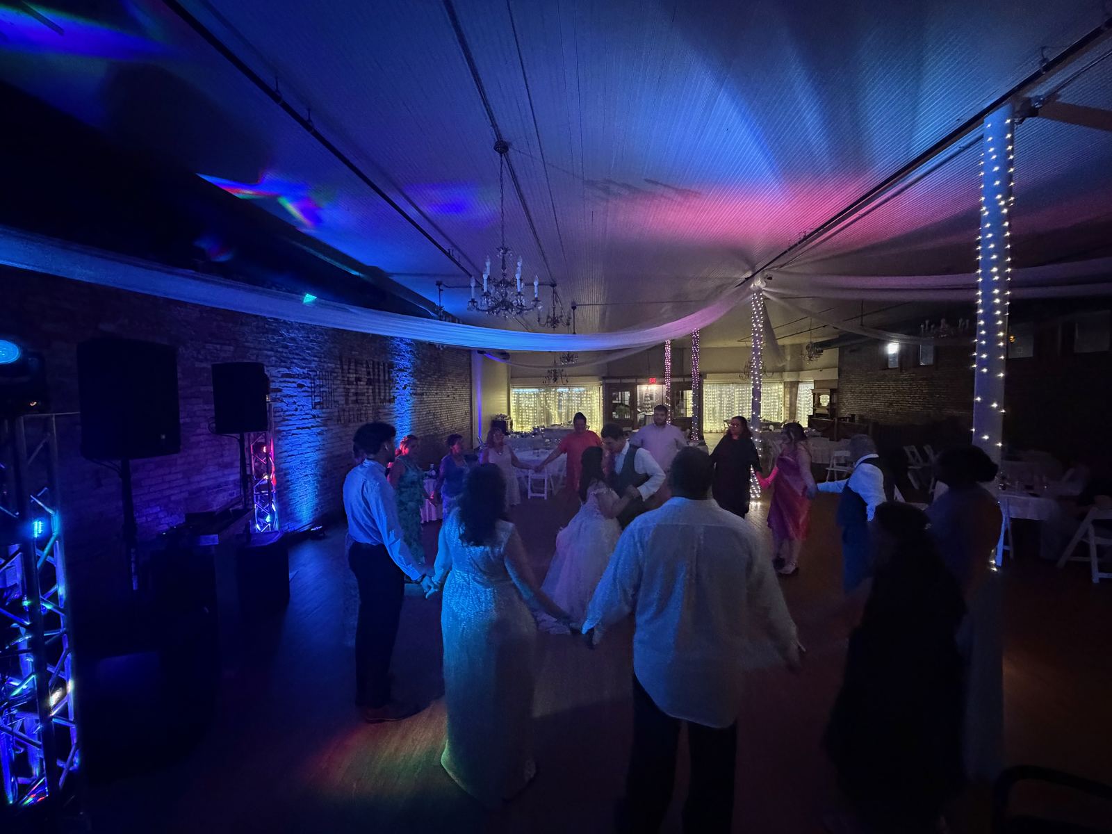 Phillips wedding guests gathered across the reception dance floor