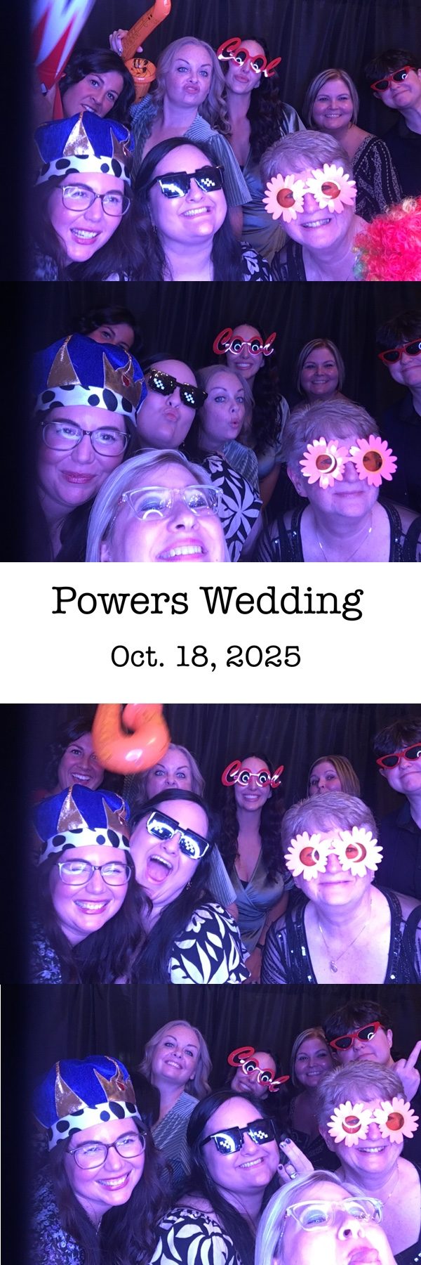 Guests making playful faces in a Powers wedding photo booth strip
