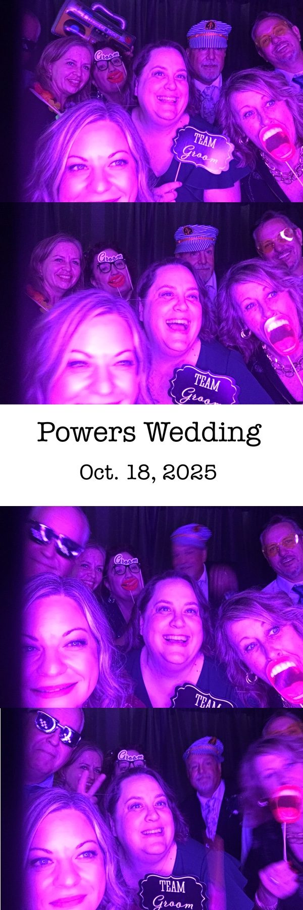 Guests posing with props in a Powers wedding photo booth strip